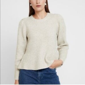 Madewell Women's Beige Ribbed Peplum Sweater